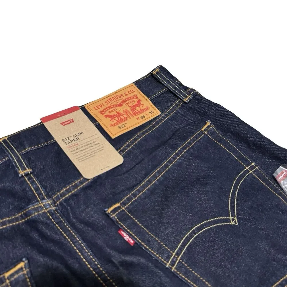 NWT Levis 512 Men's 36X30 Slim Taper Fit Stretch Blue Denim‎ Jeans New